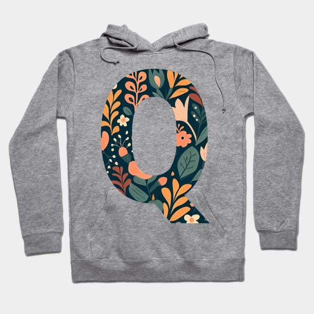 Whimsical Floral Letter Q Hoodie by BotanicalWoe